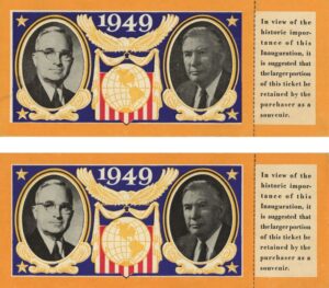 1/20/1949 Harry S. Truman’s Presidential Inauguration Ceremonies Invitational Tickets on the President’s Stand