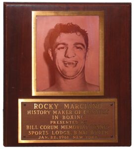 1/22/1961 Rocky Marciano “History Maker of Century in Boxing” Jewish Organization Award