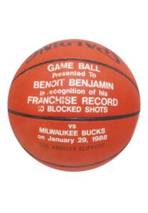 1/29/1988 Benoit Benjamin Los Angeles Clippers Game-Used Basketball