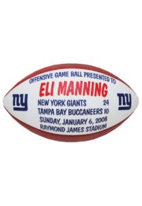 1/6/2008 Eli Manning New York Giants Game-Used Trophy Ball