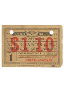 10/18/1925 New York Giants vs. Philadelphia Yellow Jackets Game Ticket