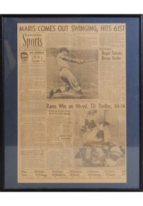 10/2/1961 Roger Maris New York Yankees Single-Signed Framed Original Newspaper Page Detailing His Historic 61st Home Run