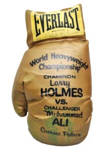 10/2/1980 Larry Holmes vs. Muhammad Ali Autographed Press Conference Oversized Hand-Painted Boxing Glove