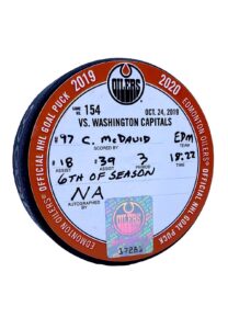 10/24/2019 Connor McDavid Edmonton Oilers Game-Used Goal Puck