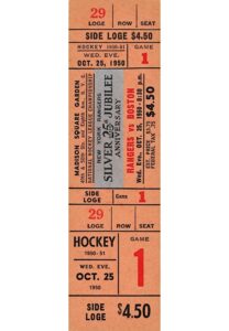 10/25/1950 New York Rangers “25th Season Anniversary Silver Jubilee” Ticket