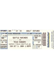 10/3/2004 Seattle Mariners at Texas Rangers Full Game Ticket