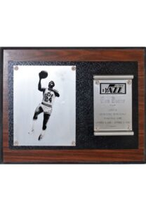 10/31/1980 Ron Boone Utah Jazz 1,000th Consecutive Professional Basketball Game Award Plaque