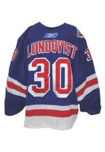 10/5/2008 Henrik Lundquist NY Rangers Prague Game-Used Home Blue Jersey