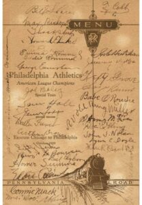 10/9/1929 Philadelphia Athletics Team Signed Railroad Menu with Cobb & Foxx