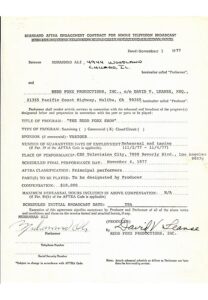 11/1/1977 Muhammad Ali Redd Foxx Productions TV Commercial Contract