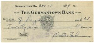 11/17/1939 Walter Johnson Signed Check