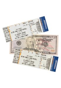 11/6/2010 Elton John Autographed $50 Bill & 2 Ticket Stubs