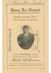 11/7/1933 Jimmie Foxx, Frank “Home Run” Baker, Connie Mack & Bill McGowan Signed Jimmie Foxx Banquet Menu/Program