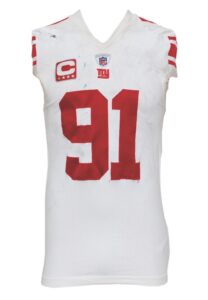 11/7/2010 Justin Tuck NY Giants Game-Used Road Jersey with Captain’s “C”