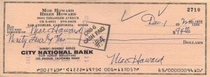 12/1/1972 Moe Howard Three Stooges Triple-Signed Check