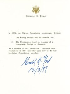 12/3/97 President Gerald Ford Autographed Warren Commission Findings Letter on Presidential Stationary