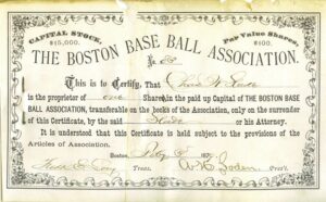 1879 Boston Baseball Association Stock Certificate with Stock Receipt