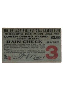 1915 World Series Game Three Ticket Stub