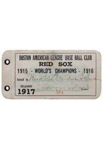 1917 Boston Red Sox Season Ticket Book Issued To Larry Gardner’s Wife