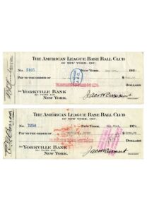 1922-25 New York Yankees Payroll Checks Signed by Jacob Ruppert