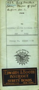 1923 NY Yankees Players Group Accident Policy Including Ruth & Gehrig