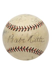 1927 Babe Ruth & Lou Gehrig “Bustin’ Babes And Larrupin’ Lou’s” Game-Used & Dual-Signed Barnstorming Baseball