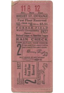 1927 World Series Ticket — Game No. 2 at Pittsburgh