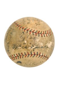 1928 New York Yankees & Philadelphia Athletics Dual Team-Signed Official American League Baseball with Ruth, Gehrig, Foxx & Cobb