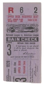 1928 NY Yankees vs. St. Louis Cardinals World Series Game 3 Ticket