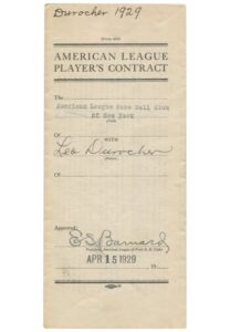 1929 Leo Durocher New York Yankees Signed Players Contract