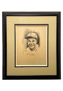 1930 Jimmie Foxx Autographed Original Pencil Drawing