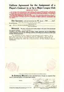 1932 Chicago Cubs Uniform Agreement to Sell Louis “Bobo” Newsom