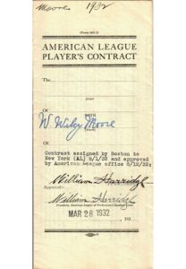 1932 Wilcy Moore Boston Red Sox Player Contract