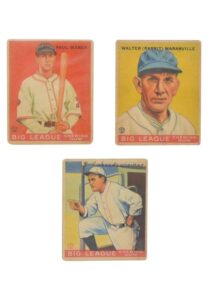 1933 Goudey Beckett Graded Cards — #25 Paul Waner, #117 Rabbit Maranville & #188 Rogers Hornsby