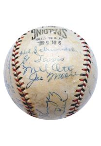 1933 NY Giants World Championship Team Autographed Baseball with Ott & Hubbell