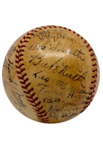 1935 Boston Braves & NY Yankees Team-Signed Baseball Twice Signed By Ruth