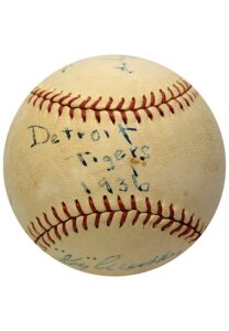 1936 Detroit Tigers Team-Signed Baseball & Mickey Cochrane & Schoolboy Rowe Dual-Signed Baseball