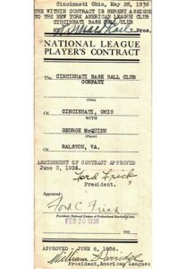 1936 George McQuinn & Irving Hadley Cincinnati Reds & New York Yankees Player Contracts