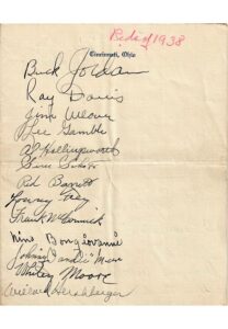 1938 Cincinnati Reds Autographed Team Sheet With Willard Hershberger