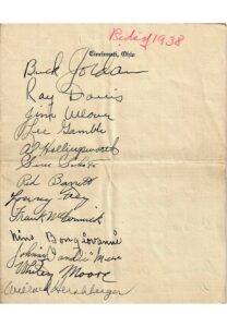 1938 Cincinnati Reds Autographed Team Sheet With Willard Hershberger