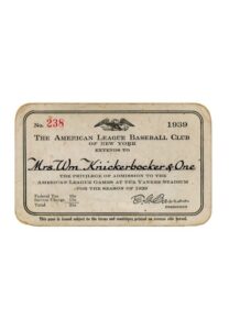 1939 New York Yankees Season Pass