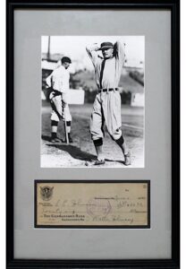 1940 Walter Johnson Autographed Personal Bank Check Framed Display