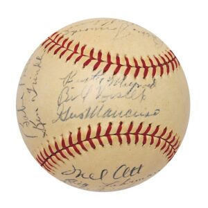 1943 New York Giants Team Signed Baseball Featuring a Great Mel Ott Signature