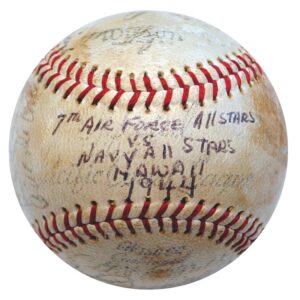 1944 Armed Forces Game-Used Baseball Autographed by DiMaggio & Others from the Collection of Charlie Silvera