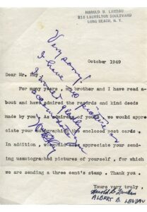 1948 William “Dummy” Hoy Autographed Letter