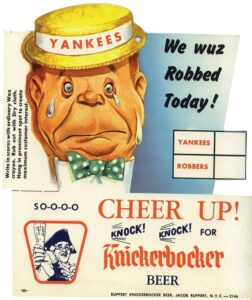 1950s NY Yankees Knickerbocker Beer Double Sided Advertising Sign