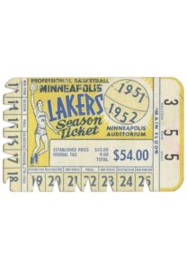 1951-52 Minneapolis Lakers Original Team Schedule & Season Ticket Stub