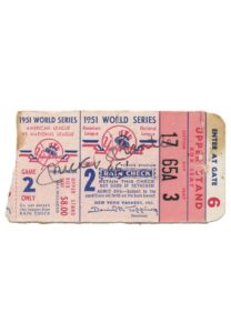 1951 NY Yankees vs. NY Giants World Series Game 2 Ticket Stub Autographed By Mickey Mantle