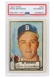 1952 Topps #407 Eddie Mathews Autographed Baseball Card