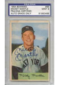 1954 Mickey Mantle Autographed Bowman Baseball Card #65